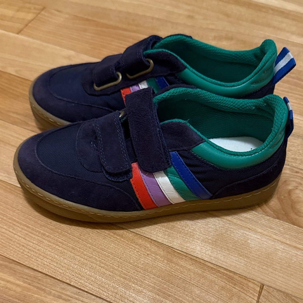 Mini Boden Navy Sneakers with Multicolor Stripes